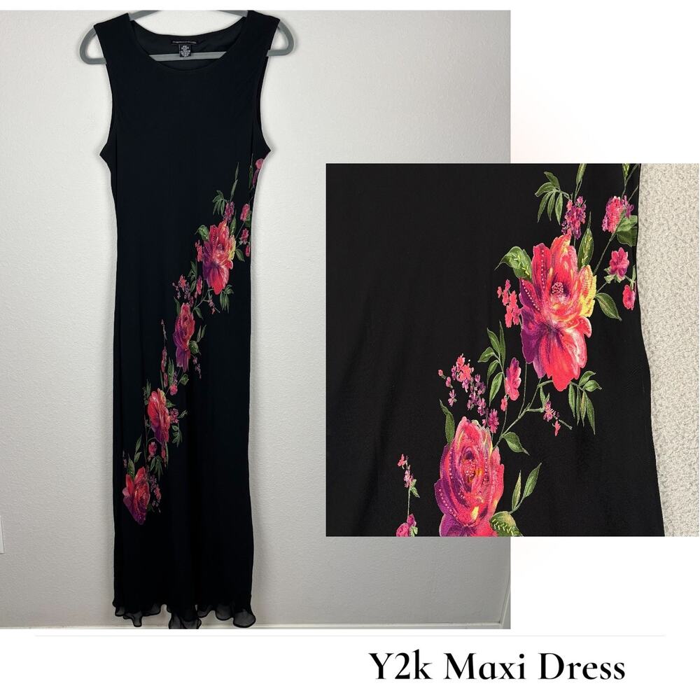 Y2K Fairy Maxi Dress XL Dark Romantic Coquette Feminine Floral Chiffon Beaded